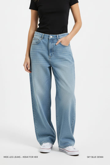 Wide-Leg Jeans - Sky Blue Denim #0041 For Her