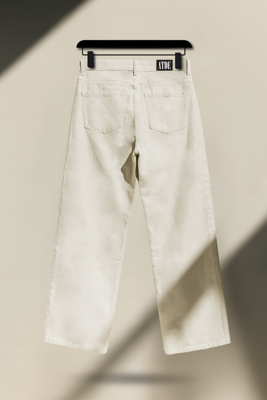 Wide-Leg Jeans - Pure White “Rebel” Embroidery #0042 For Her