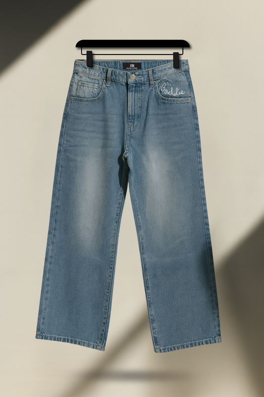 Wide-Leg Jeans - Sky Blue  “Baddie” Embroidery #0041 For Her
