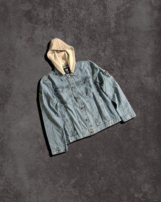 Light Blue Denim Jacket with Detachable Heather Grey Hood (Uni-Sex) Ft. Dualvisor