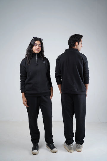 ATDE's Black Mock-neck 1/4 Zipper Co-ord Set (Uni-sex)