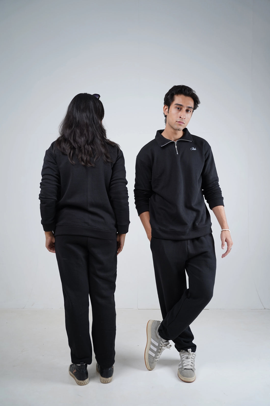 ATDE's Black Mock-neck 1/4 Zipper Co-ord Set (Uni-sex)