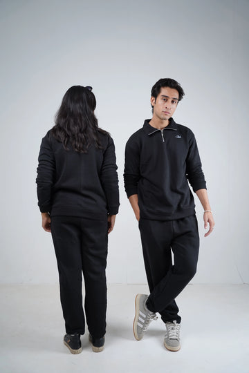 ATDE's Black Mock-neck 1/4 Zipper Co-ord Set (Uni-sex)