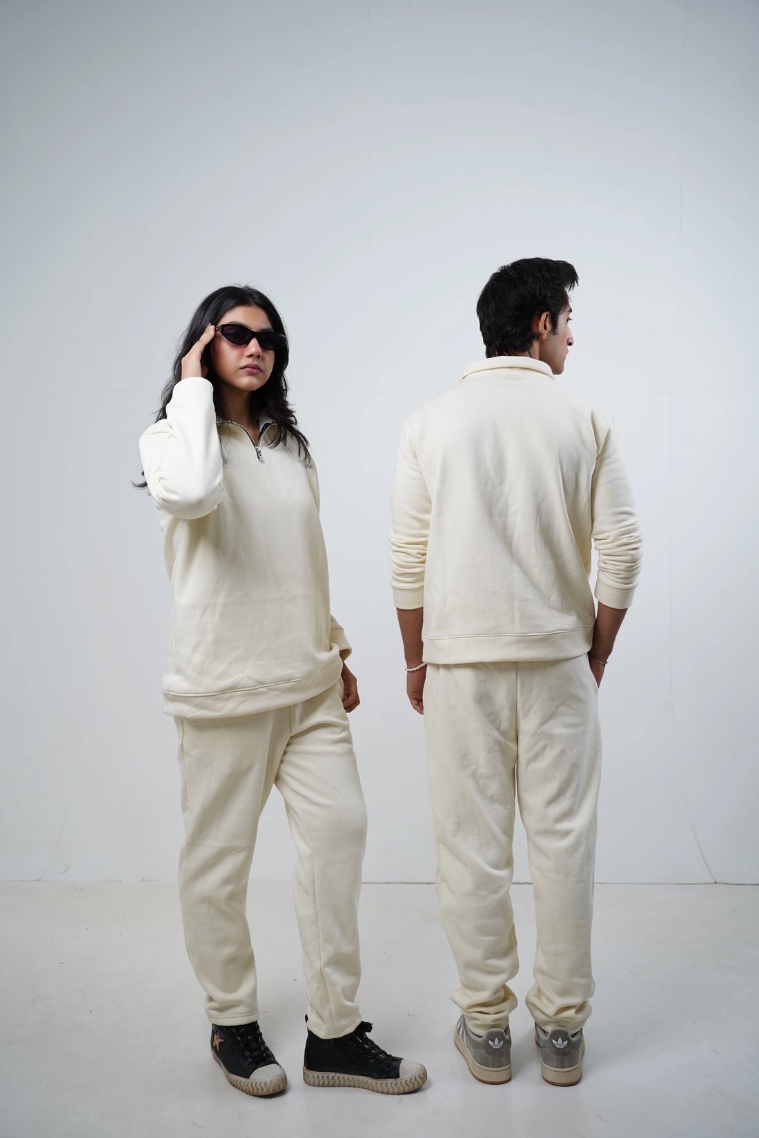 ATDE's Cream Mock-neck 1/4 Zipper Co-ord Set (Uni-sex)