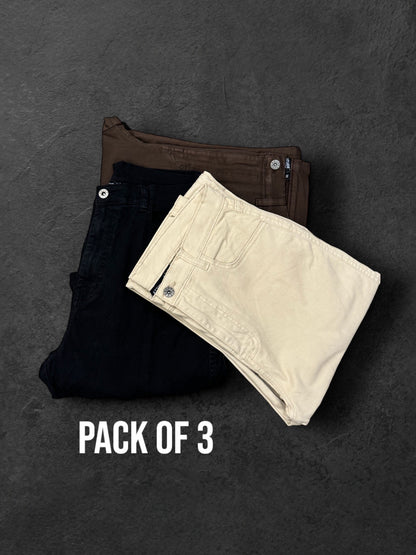 Straight-Fit cargos | Pack of 3 (Uni-Sex)