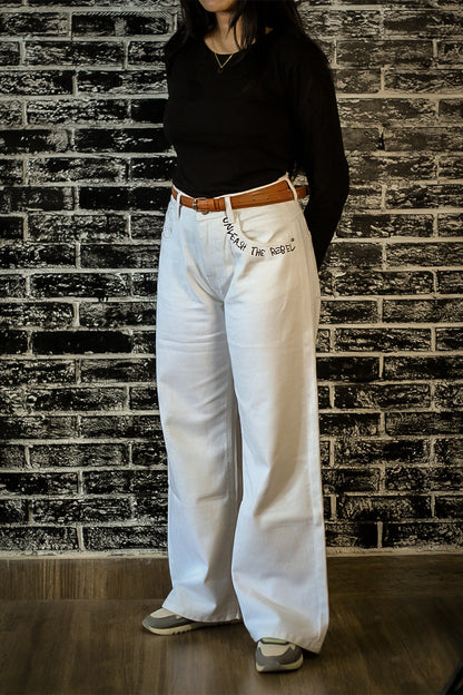 "Rebel" Wide-Leg Jeans - Pure White #0042 For Her