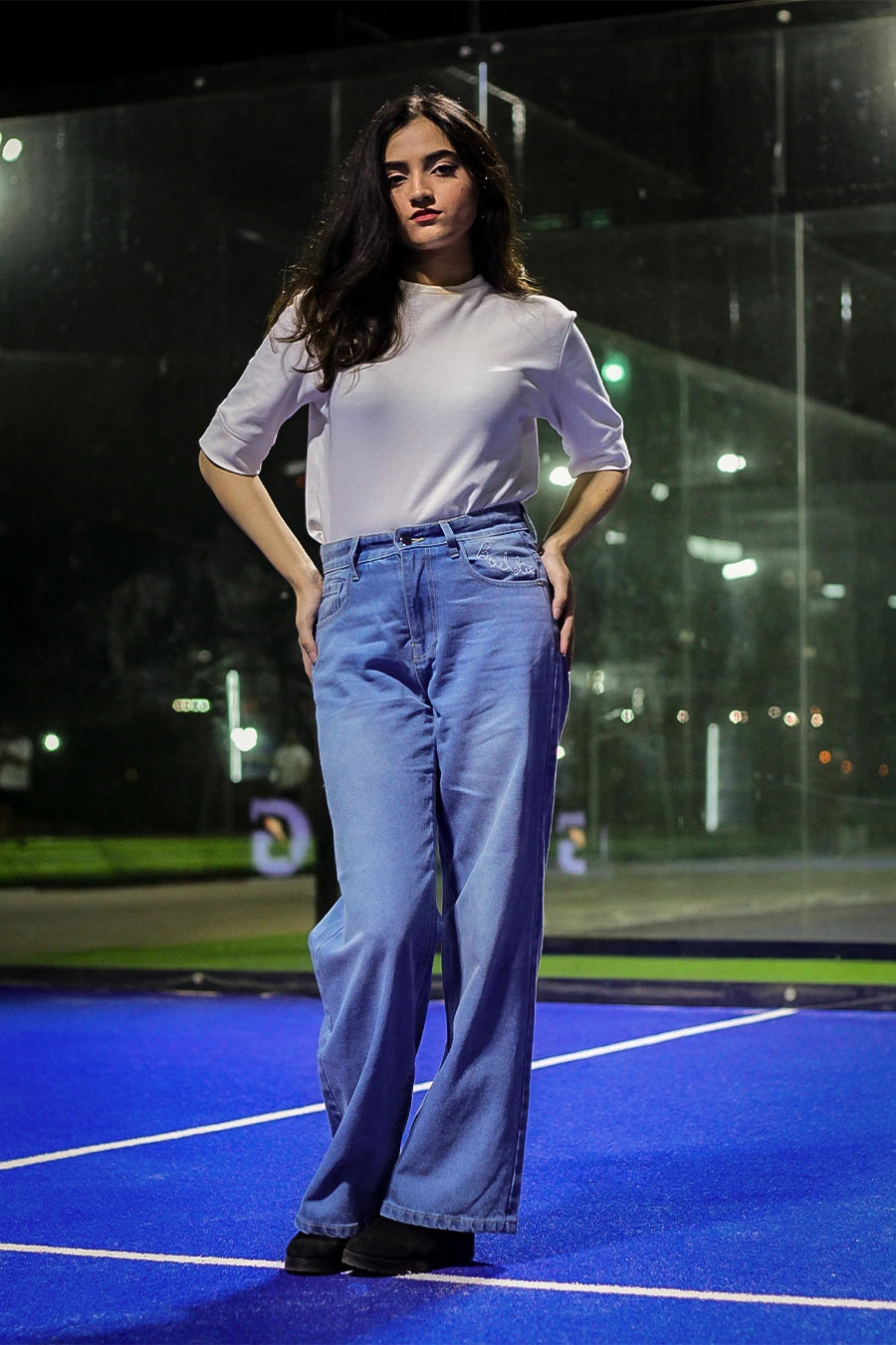 Wide-Leg Jeans - Sky Blue  “Baddie” Embroidery #0041 For Her
