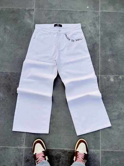 "Rebel" Wide-Leg Jeans - Pure White #0042 For Her
